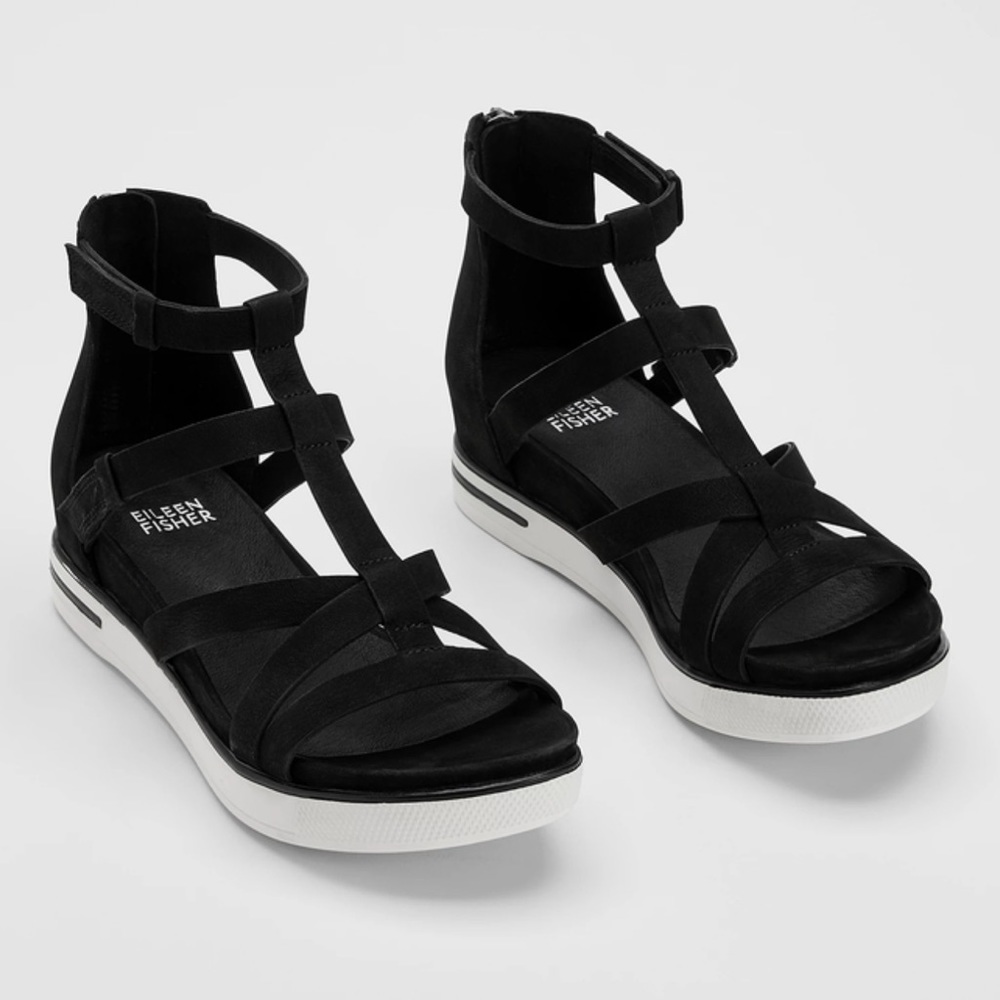 NEW! Eileen Fisher Black Sola Tumbled Nubuck Leather Sneaker Sandal - Size 10 ✈️